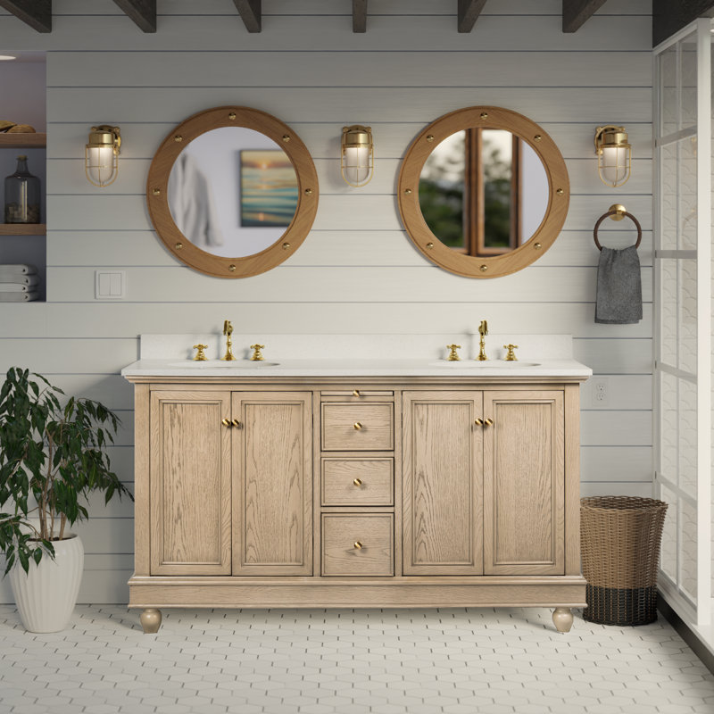 Dorismar 60" Double Bathroom Vanity Set, Greige Oak, Engineered White