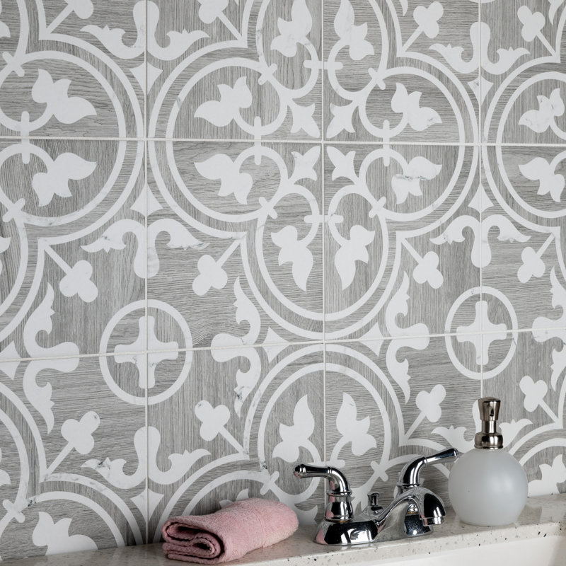 Llama Arte Loire Verso 10" x 10" Porcelain Patterned Wall & Floor Tile, Silver Smoke