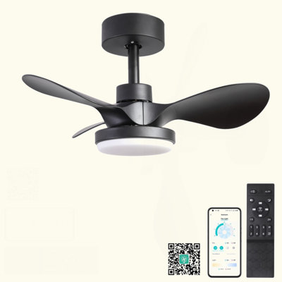 24" Small  Ceiling Fan With Light Remote Control ,Modern Low Profile Ceiling Fan, 6-Speeds Quiet Reversible DC Motor For Bedroom,Kitchen