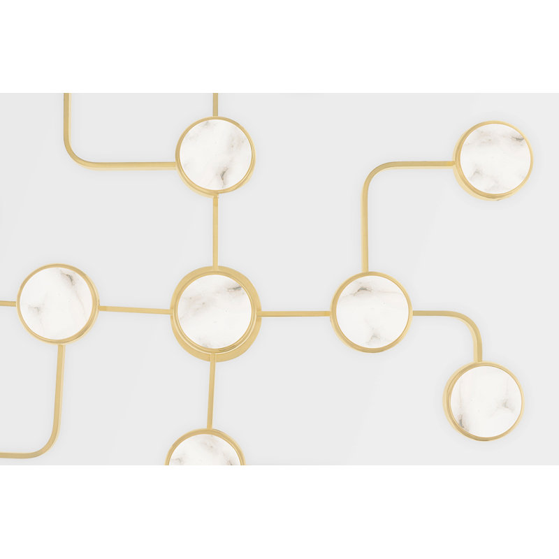 Lustre géométrique unique à 13 lumières DEL Meander, Laiton vieilli