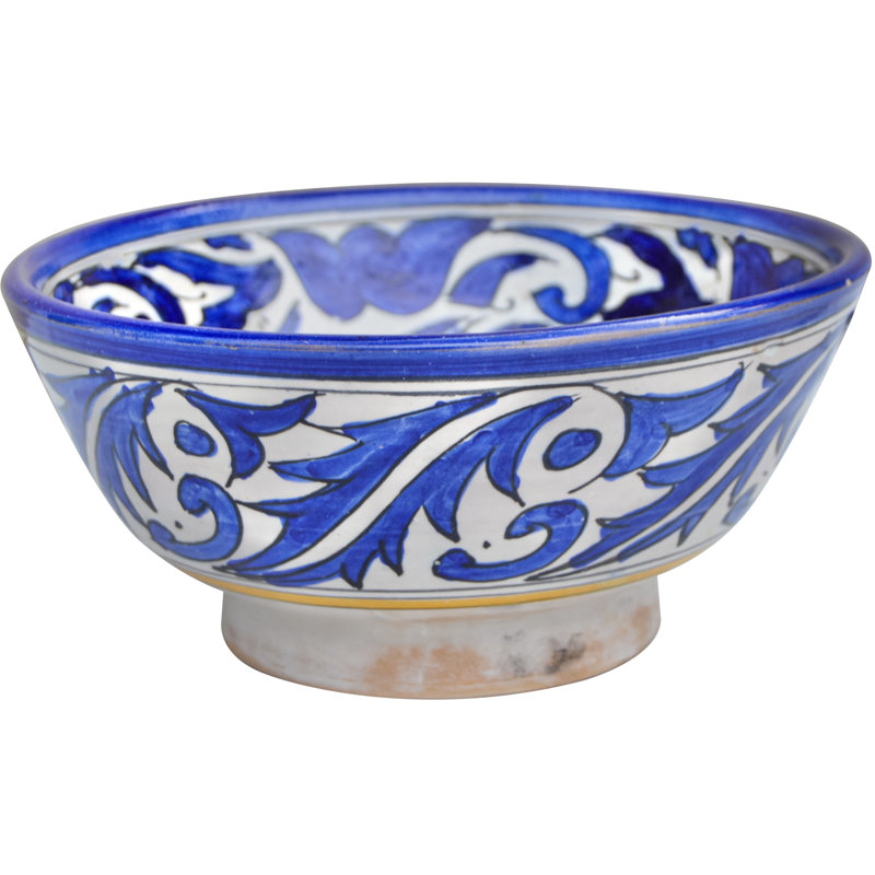 Bol en céramique marocain à motif floral Mid Mid Century