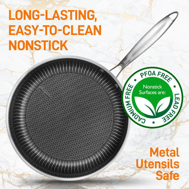 12" Stainless Steel Nonstick Stir Fry Pan with Glass Lid