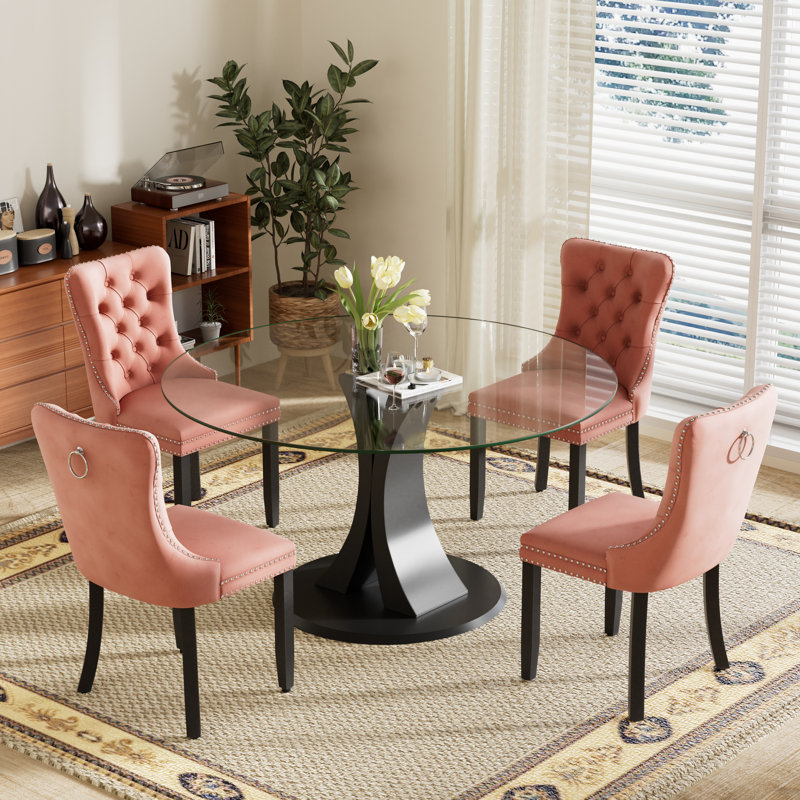Ensemble de salle à manger 4 pièces, H 29,5 po x l 39,7 po x P 39,7 po, Clair, Rose