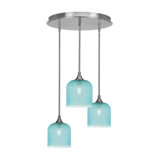 Luminaire suspendu grappe à 3 lumières Kieisha Empire avec verre texturé turquoise 7 po