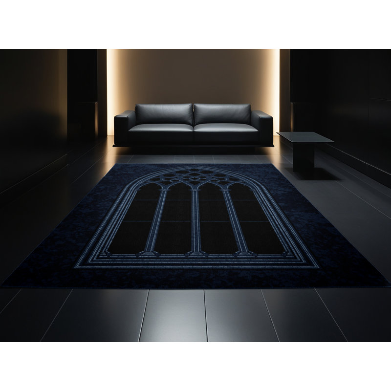Tapis bleu moelleux et moelleux à motif abstrait moderne et contemporain d'Halloween Eslinger, 2 x 5
