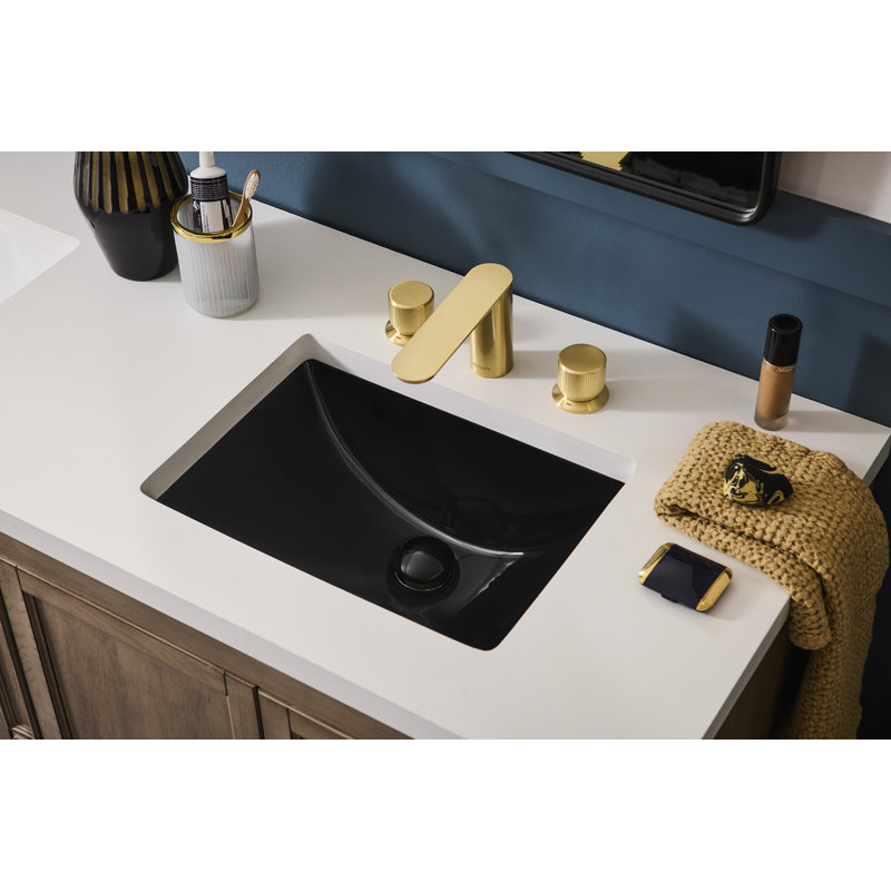 Lavabo de salle de bain encastré en porcelaine rectangulaire noire 16 "avec trop-plein Ruvati 16 x 11 3/4 po, Noir