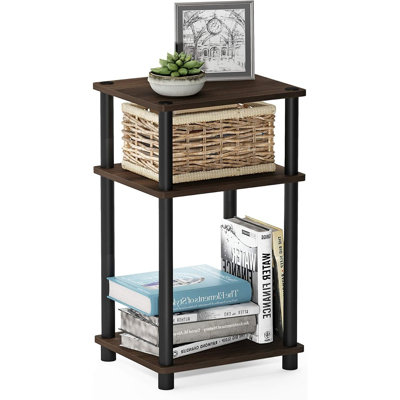 3-tier Rustic Farmhouse End Table With Open Storage Shelves, Tool-free Assembly Nightstand For Living Room, Bedroom, Bathroom & Small Spaces, Columbia Walnut