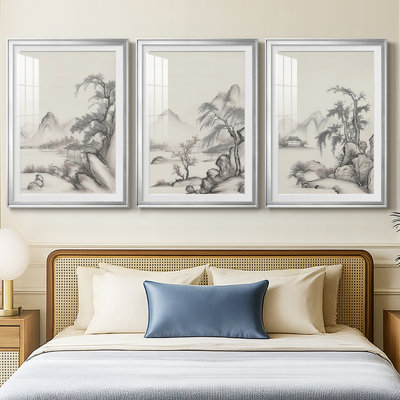 LANDSCAPES Series LII  -Custom Framed  Premium Print W Matt - 3 Pieces