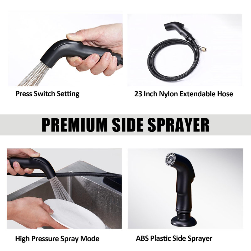 Stainless Steel Kitchen Faucet With Sprayer, Kitchen Sink Faucet With Side Sprayer, 3-Hole Or 4-Hole Faucet For Kitchen Sink.