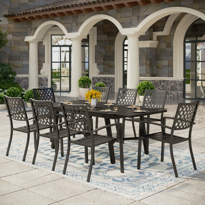 Alyah 8 - Person Stainless Steel Patio Dining Set Extendable Rectangular Table