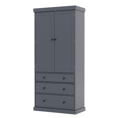 77Inch Farmhouse Kitchen Pantry, Freestanding Tall Cupboard Storage Cabinet With 3 Adjustable Shelves, 8 Door Shelves, 3 Drawers For Kitchen, Dining Room, Gray