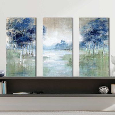 Birch River by Nan - 3 Piece Wrapped Canvas Painting -  Red Barrel StudioÂ®, A5CFC527B5E746B0AC6D7CD4C55C6F4D