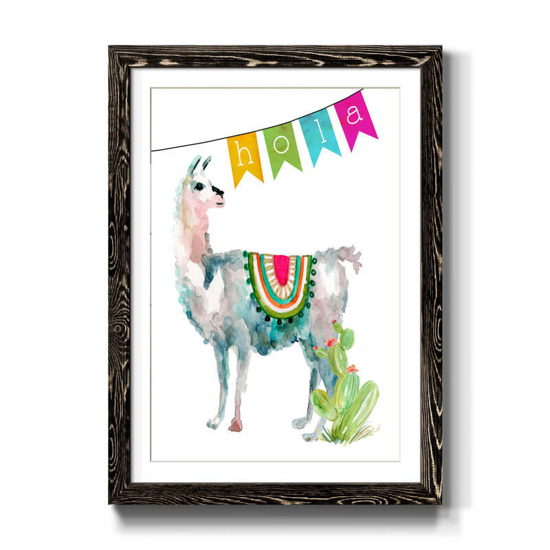 Fiesta Llama II - Reproduction d'art graphique sur papier encadré, H 37,5 po x l 27,5 po x P 1,5 po, Noir