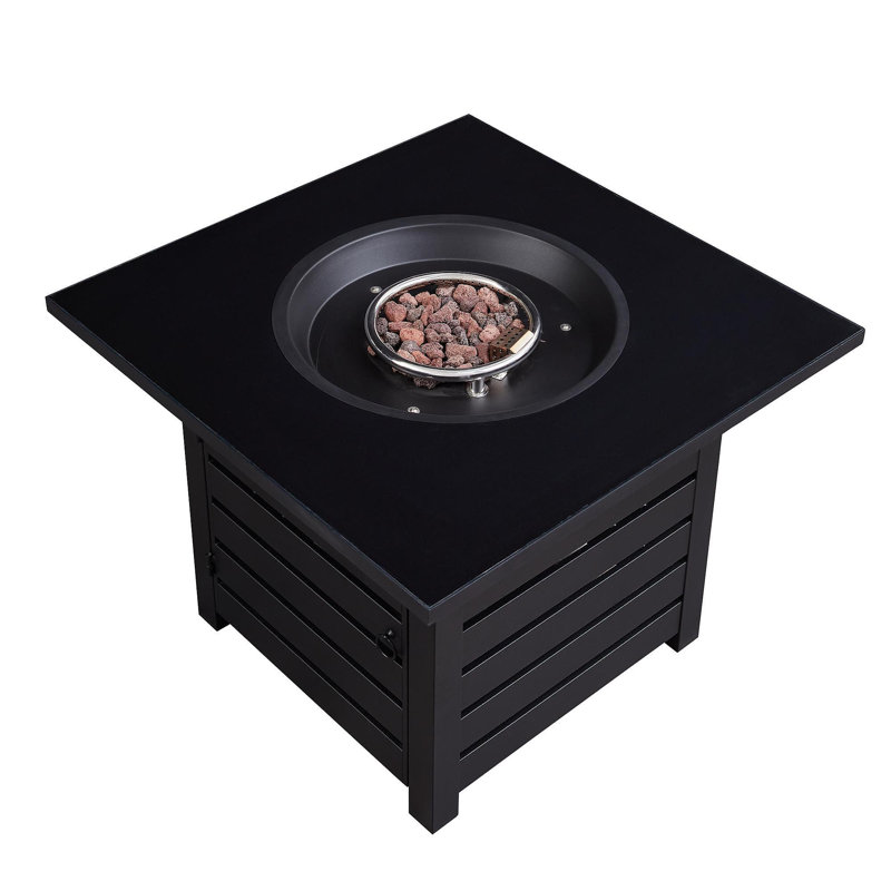 Fire Pit Table, 32-Inch Square 50,000 BTU Auto-Ignition Propane Gas Firepit With Waterproof Cover