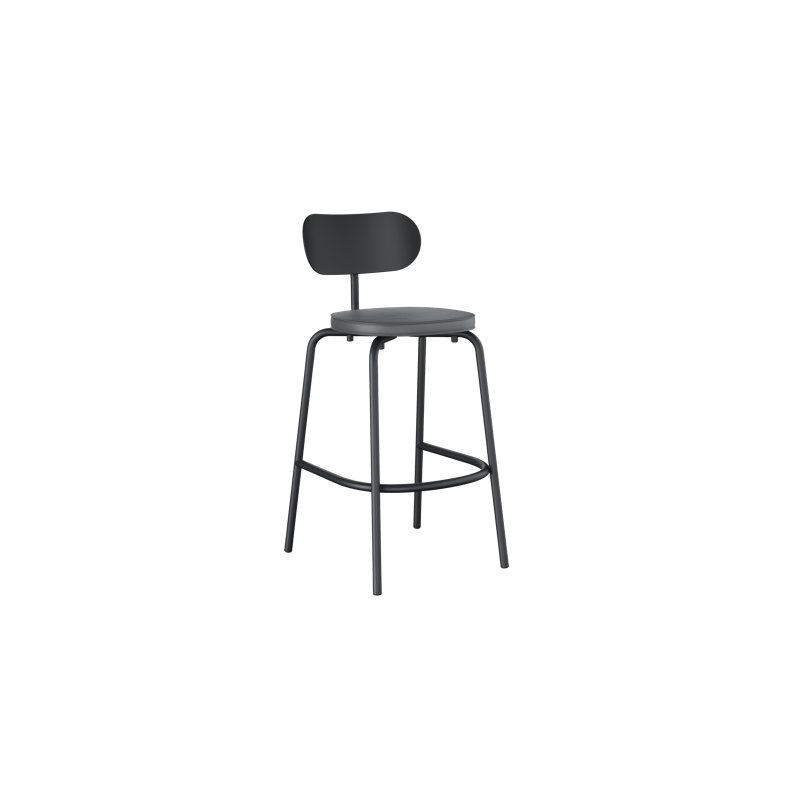 Khylia Upholstered Bar Stool, Gray Seat/Black Base