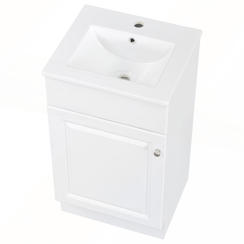 Meuble-lavabo autoportant de 18 pouces avec lavabo, tablette réglable et porte à fermeture douce pour salle de bain moderne