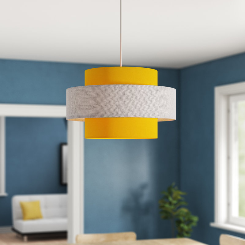 Nellie 19cm H Linen Novelty Pendant Shade ( Clip On ), Mustard/Grey