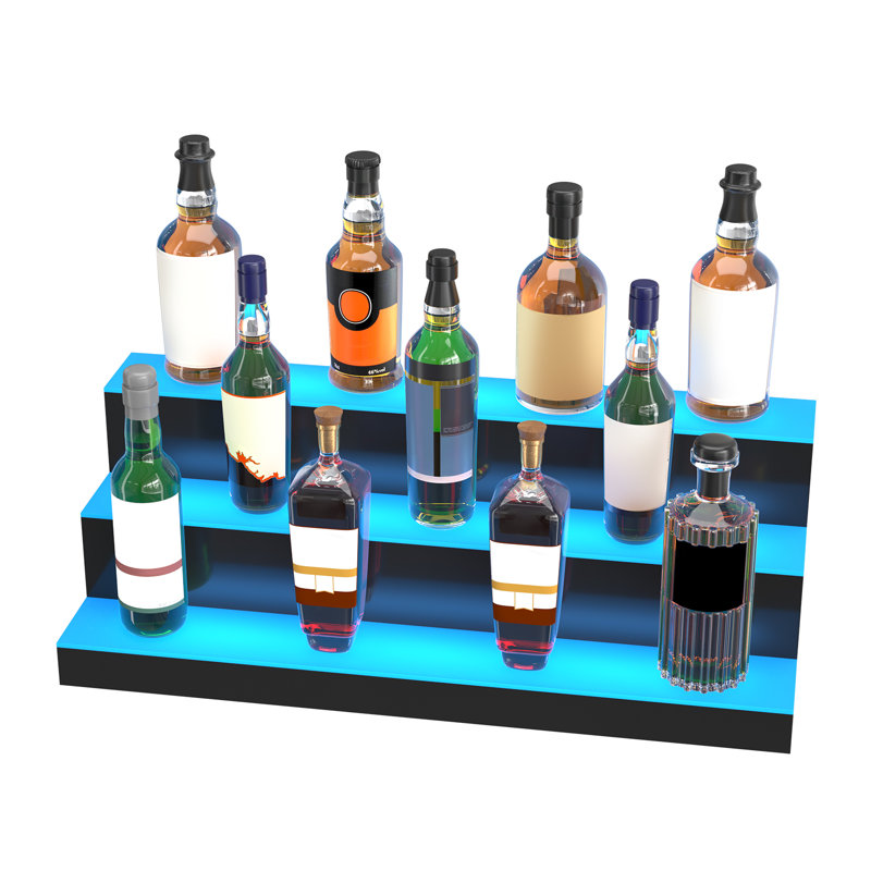 30-Inch Black Acrylic 3-Tier LED Lighted Liquor Bottle Display