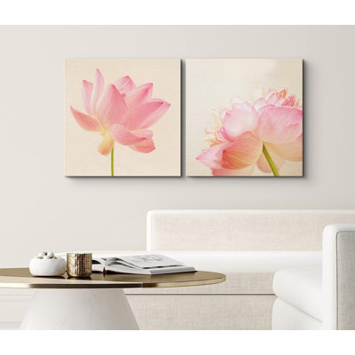"Flower Blossom Bright Pink Lotus" sur toile, reproduction de photo carrée 2 pièces