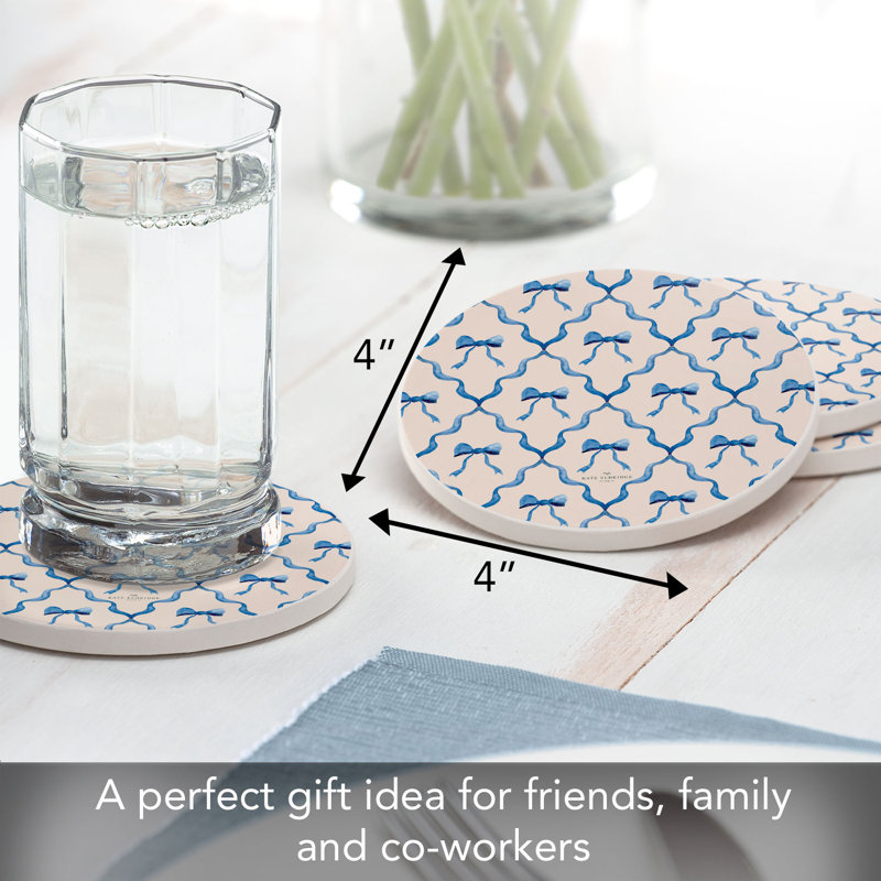 Bow Toile 4 Pack Round Absorbent Stone Coasters