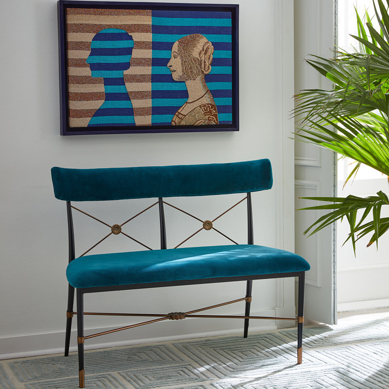 Teal Velvet Two-Seater Dining Bench with Metal Legs