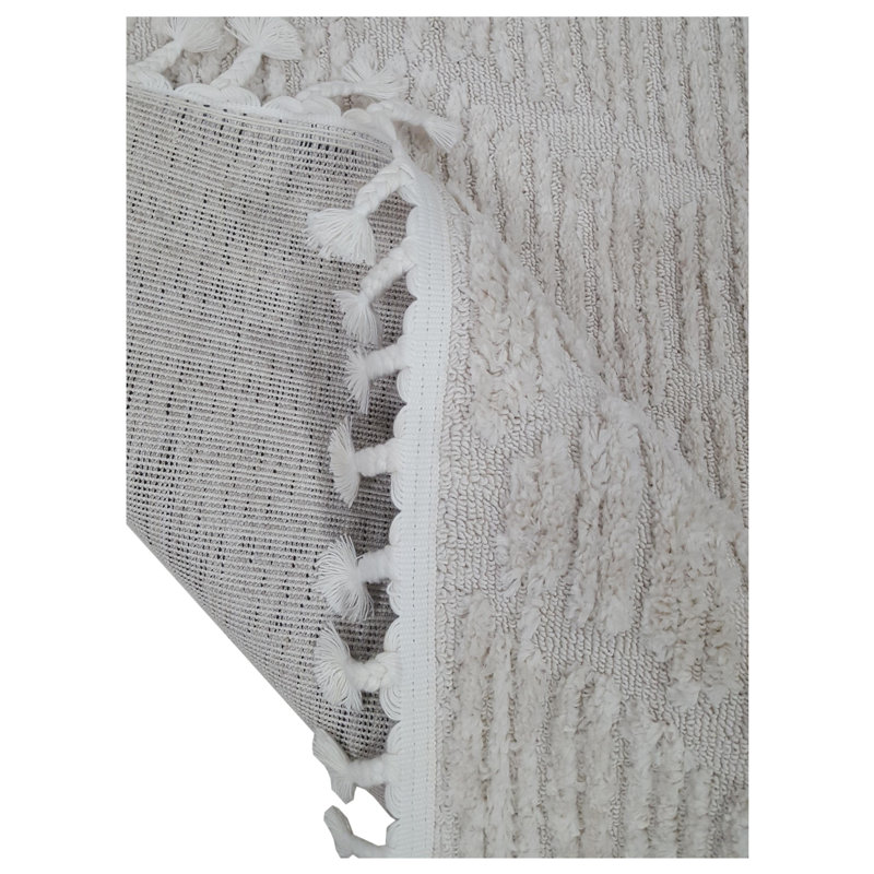 Solid Color Machine Woven Area Rug in Ivory, Rectangle 5'3" x 7'6"