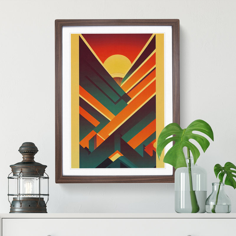 XV1022-764X Deco Sunset No.5 - Single Picture Frame Print, 64cm H x 46cm W x 2cm D, Walnut