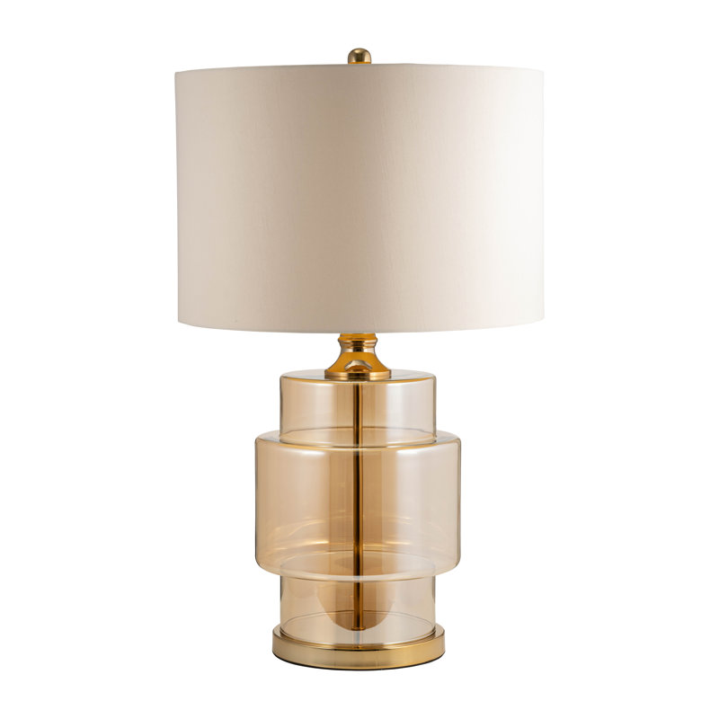Elegant Gold Glass 30" Table Lamp with Velvet Shade and Iron Base