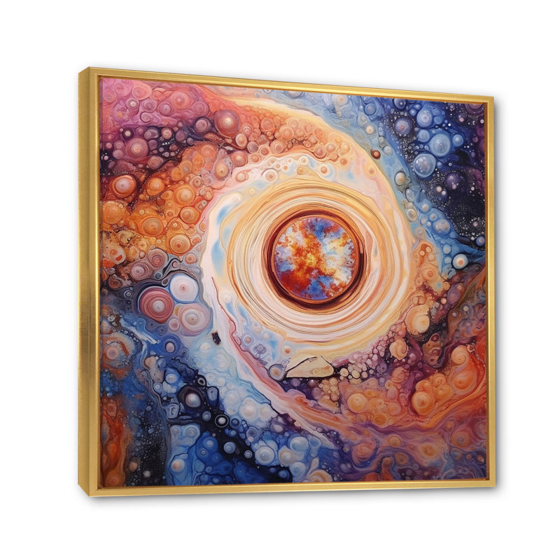 «Yellow Orange», impression galactique sur toile, Cadre flottant doré, H 24 po x l 24 po x P 1 po