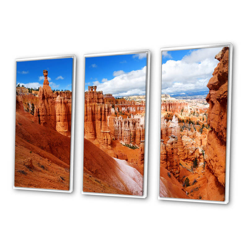 «Sandstone Hoodoos In Bryce Canyon», ensemble de 3 toiles encadrées, L 36 po x H 28 po, Cadre blanc