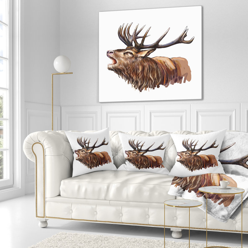 Tête de cerf - coussin imprimé animal, 16 po x 1 po, Coussin décoratif