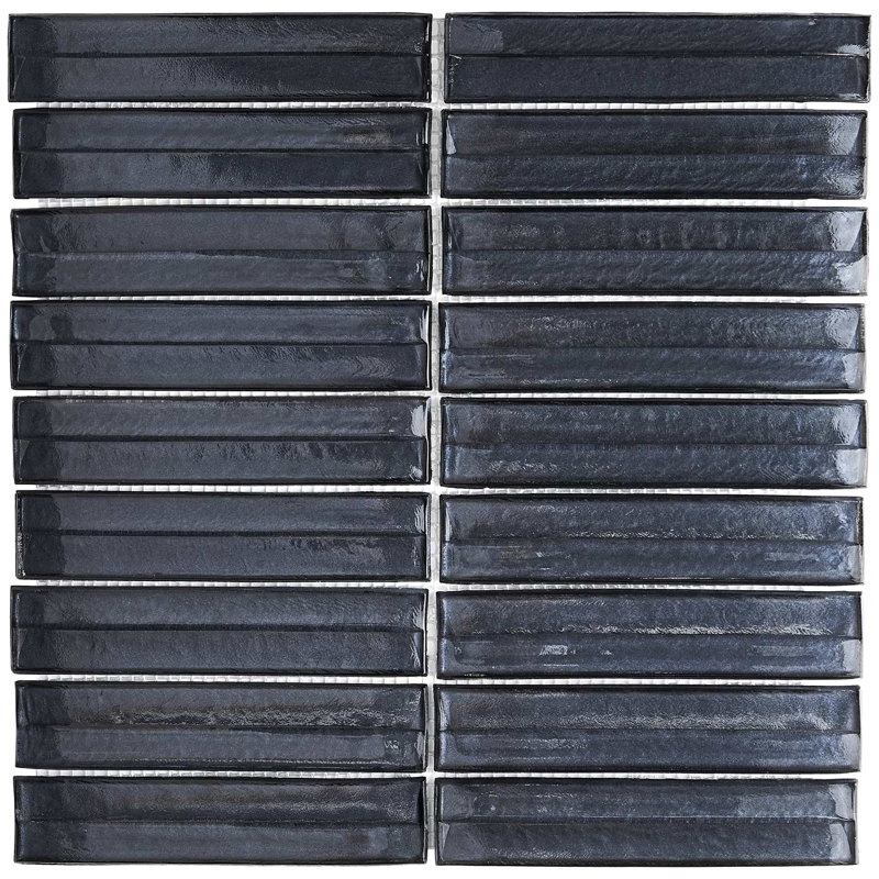 Maya Stacked 12x12 Polished Glass Mosaic Tile, Stacked Midnight