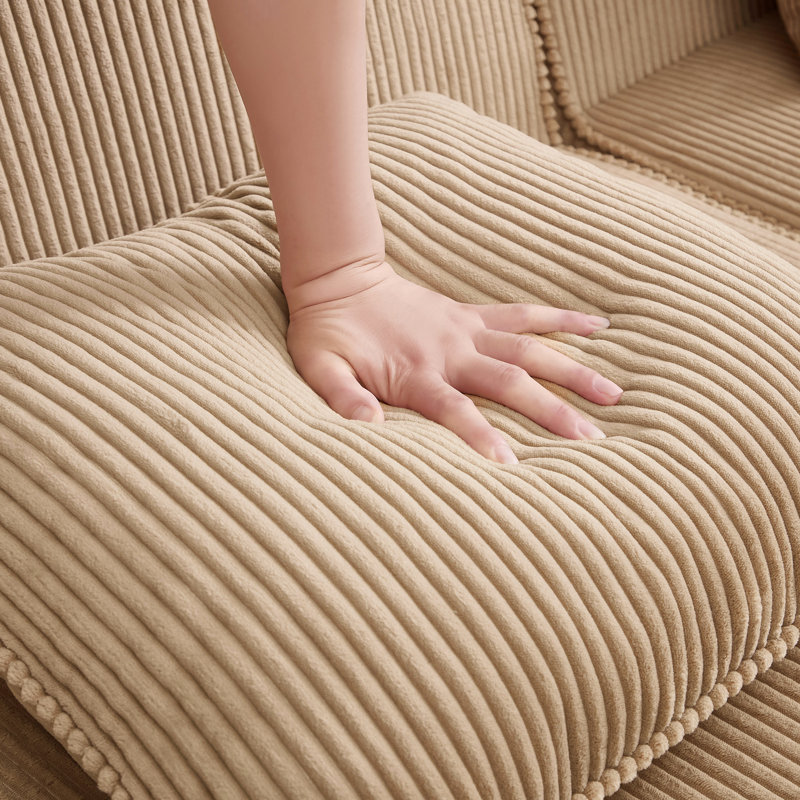 Canapé d'angle modulaire 3 places sans structure, tissu velours côtelé camel Cloud, sans montage, coussins décoratifs, mousse à mémoire de forme haute élasticité, forme en U, camel, assise confortable, large