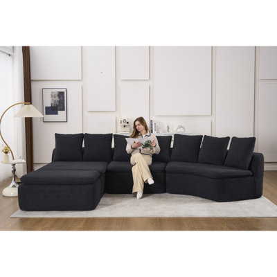 Canapé modulaire en forme de U de 133 po avec fauteuil inclinable amovible, chenille grain de bois, idéal pour les grands salons ou les chambres à coucher, configuration flexible