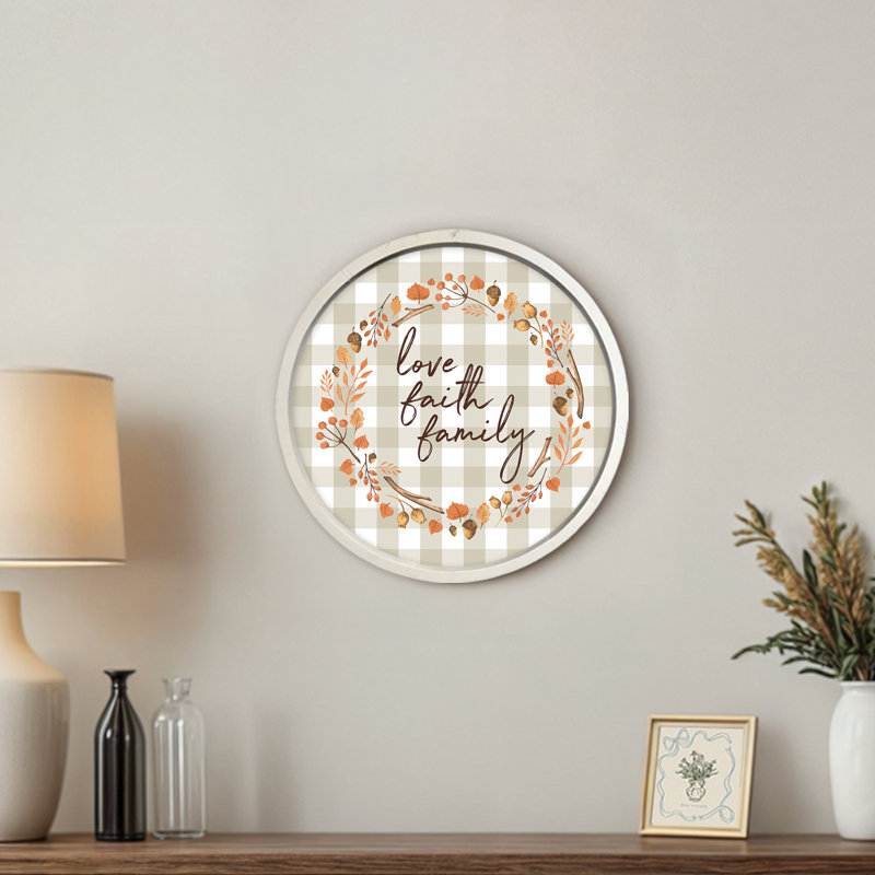 «Love Faith Family Script», reproduction encadrée, Blanc