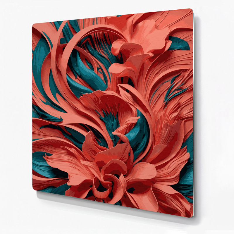 Art floral abstrait en métal rose 3, H 16 po x l 16 po