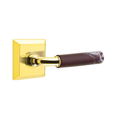 Ensemble de leviers de passage Emtek Select avec rosette Quincy et tige R-Bar, levier en marbre Rosso Levanto (CF)