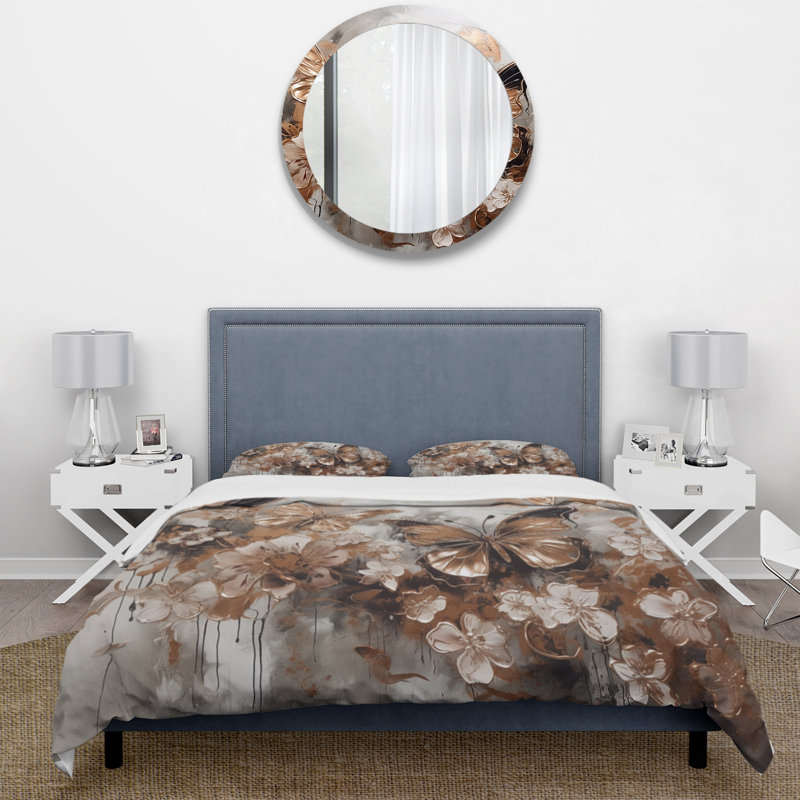 Ensemble de housse de couette rose et or papillon, Housse de couette pour très grand lit et 2 très