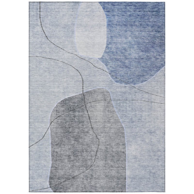 HomeRoots 10' X 14' Denim Blue And Sky Blue Abstract Washable Indoor Outdoor Area Rug
