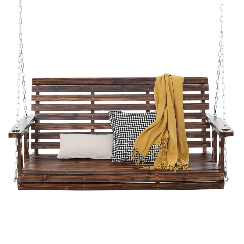 Balancelle de 4,5 pi en bois, banc de patio robuste d'une capacité de 880 lb avec chaînes suspendues pour le jardin et l'extérieur, brun carbonisé