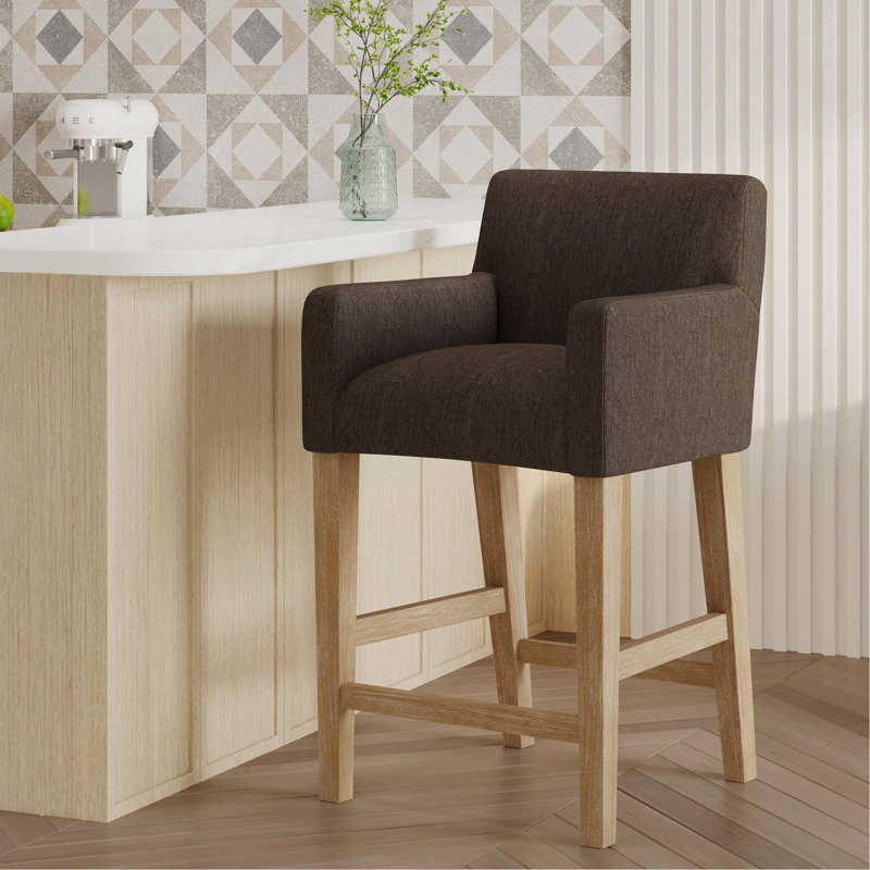 Tabouret de comptoir rembourré de 26 pouces, Brun, 1