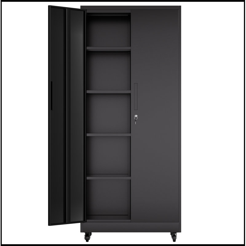 Armoire de rangement en métal avec roulettes, serrure et 4 tablettes réglables