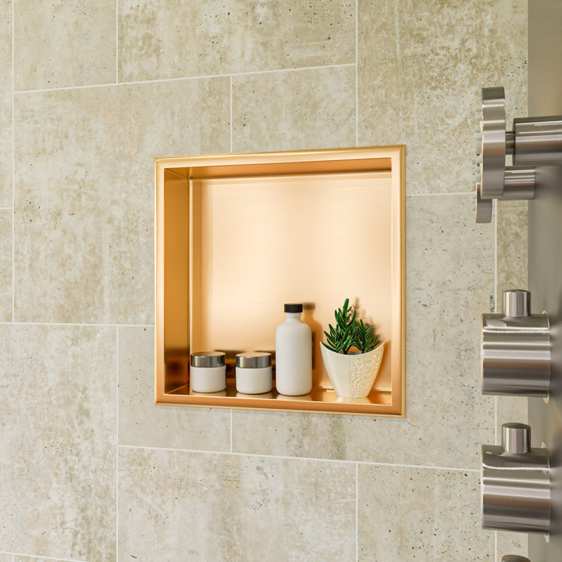 Niche de douche en acier inoxydable, H 16 po x l 16 po x P 4 po, Or