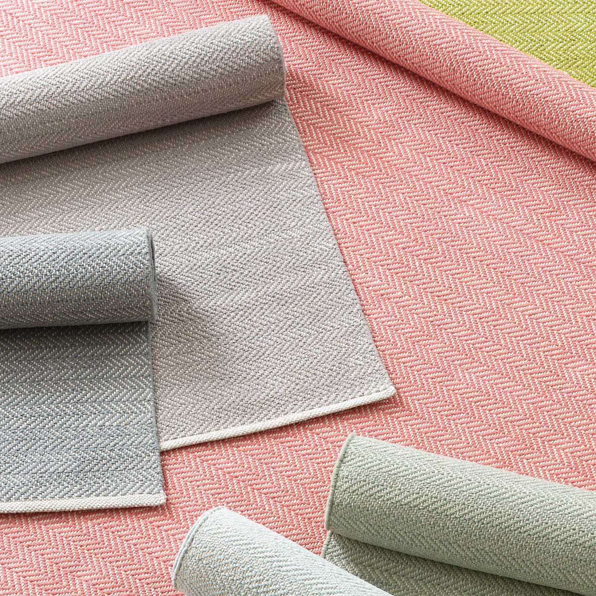 Herringbone Cotton Slate Gray Rug, Coral, Runner 2'6" x 12'