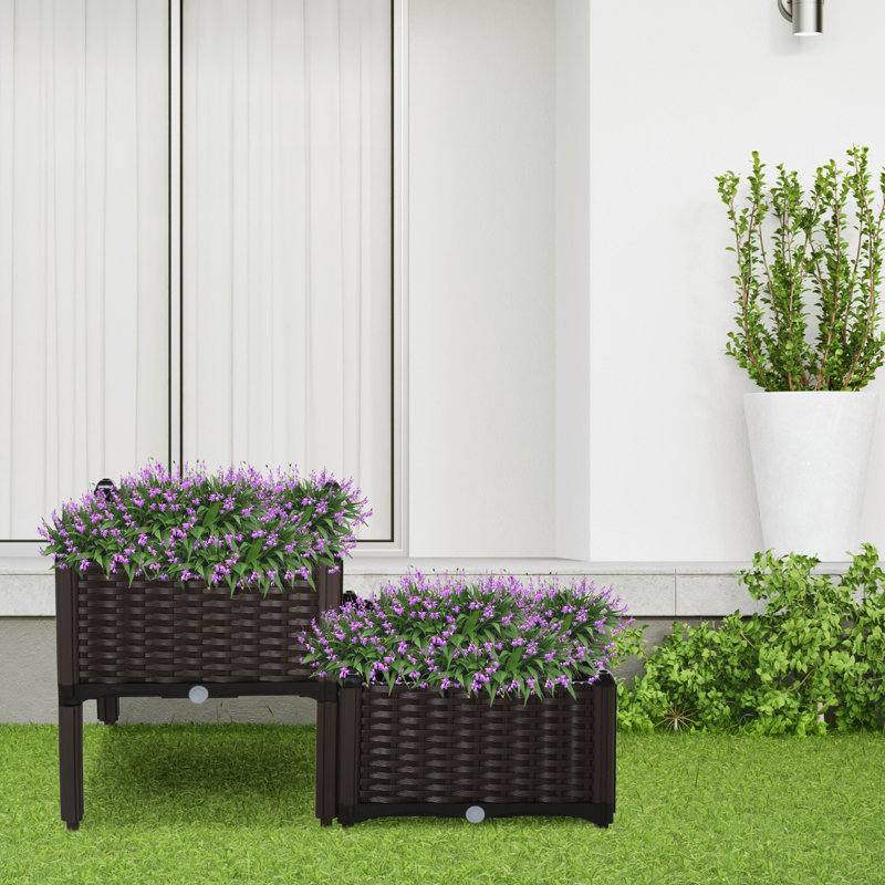2 Piece Raised Garden Bed with Legs, Self-Watering Planter Box Raised Bed to Grow Flowers, Herbs & Vegetables, Matte Brown