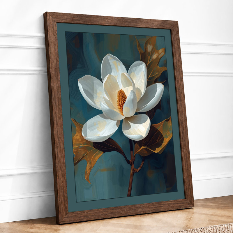 Lotus in Bloom Botanical - Framed Print, A3 - 42.0 x 29.7 cm, Walnut