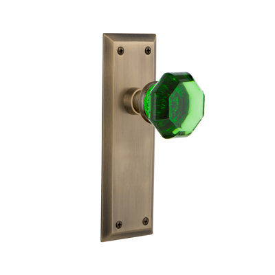 Bouton de porte de mortaise intérieure en cristal avec plaque de new york longue émeraude Waldorf