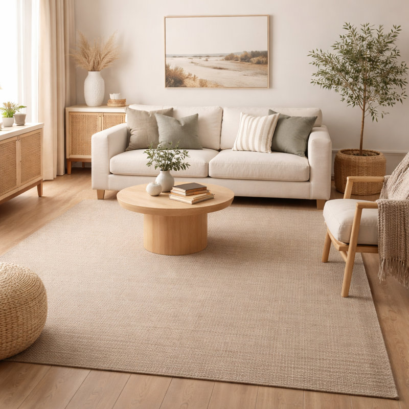 Tapis tissé à la main | Tapis moderne en laine | Tapis d'intérieur beige 8 mm, Rectangulaire 8 pi x 10 pi