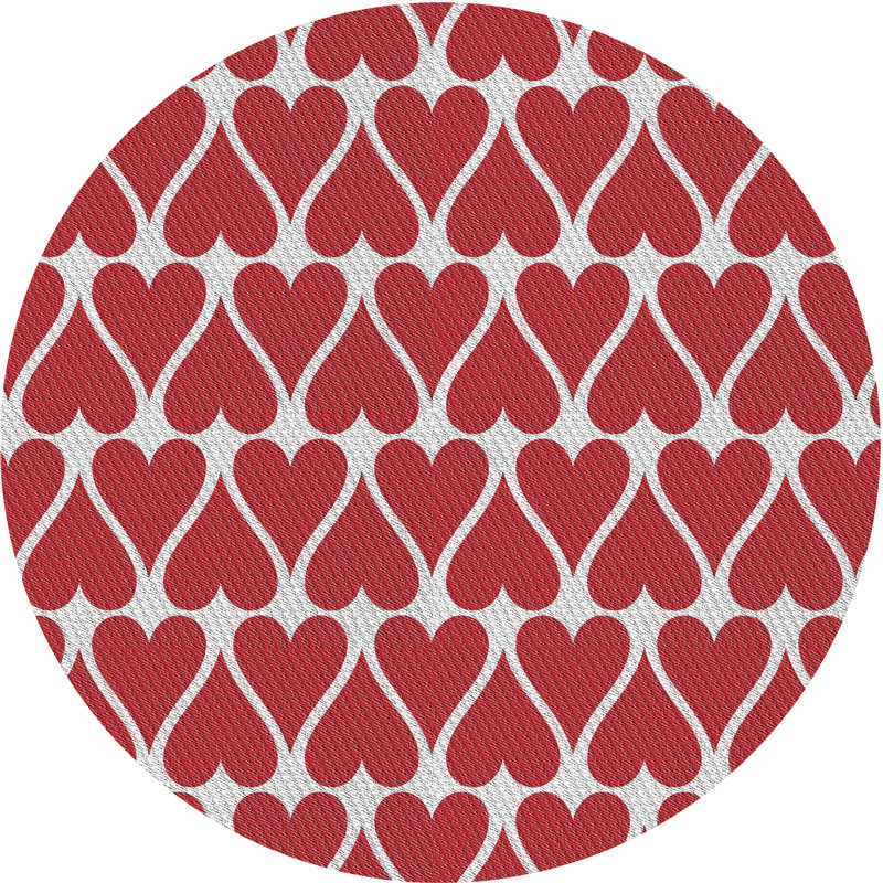 Laine tissé à la machine et polyester rouge/blanc Tapis décoratif, Rond 7 pi x 7 pi