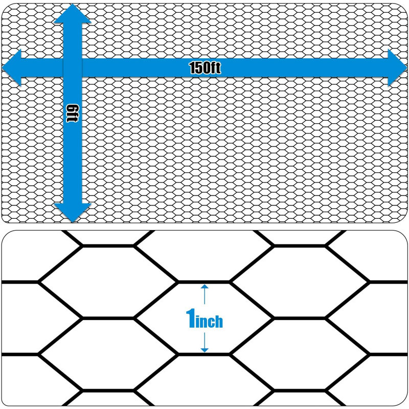 Filet hexagonal de volaille enduit de vinyle noir de calibre 20 avec filet de 1 pouce Fencer, H 6 pi x l 150 pi